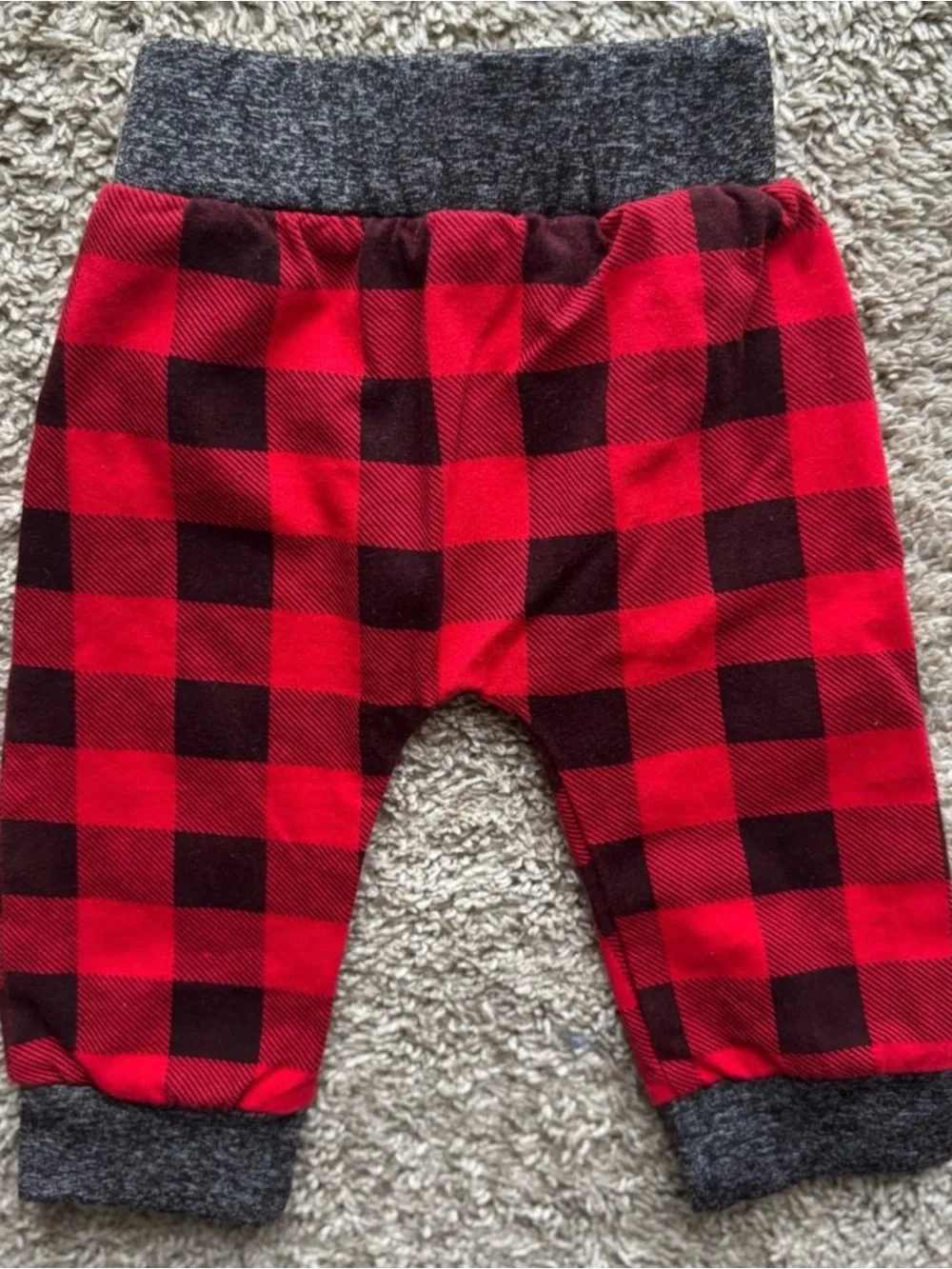 Baby Buffalo Plaid Hooded Romper & Pants Set Gray Red 2 Piece Outfit Size 6-9M